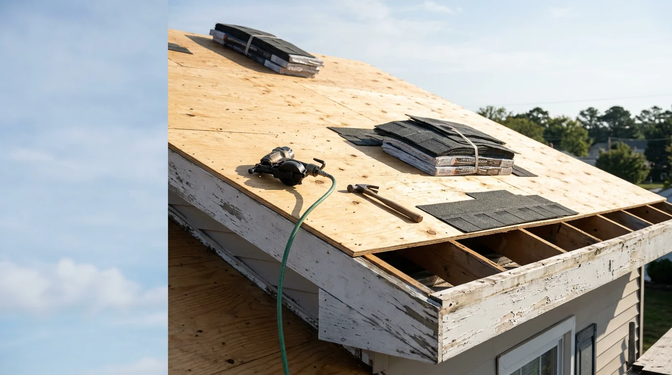 A completed residential roof replacement on a home in Absecon, New Jersey, showing new shingles and clean ridge lines against a coastal South Jersey sky. The finished roof reflects the kind of durable installation needed for Atlantic County's salt air and wind exposure.