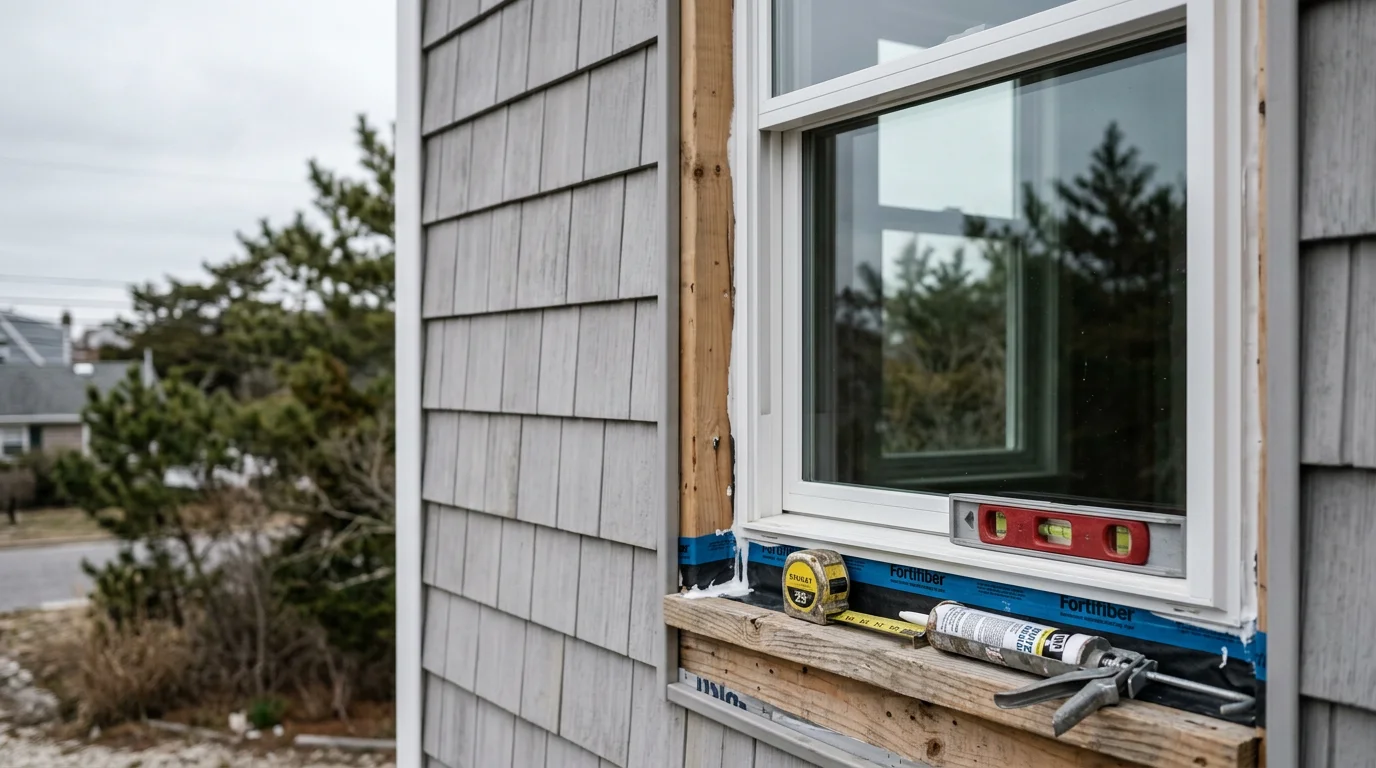 A newly installed window on a residential home in Absecon, New Jersey, with clean framing and a tight seal suited for Atlantic County coastal conditions.